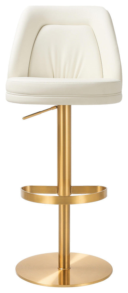 Maven Cream and Gold Adjustable Swivel Stool - White