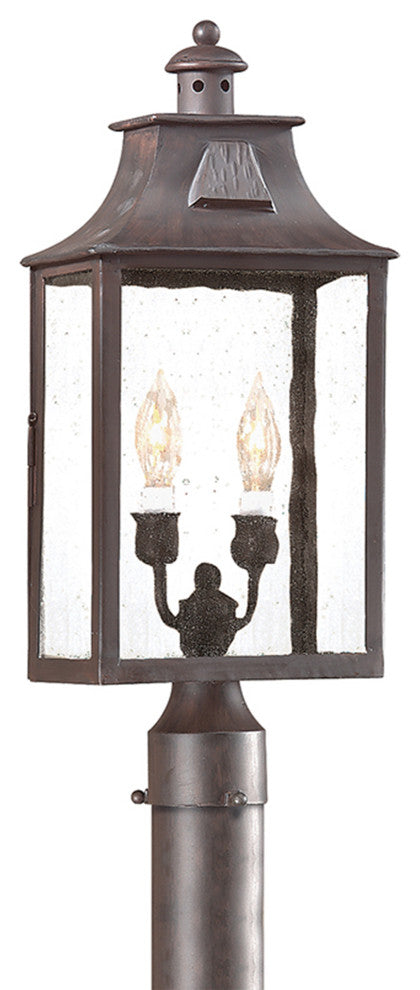 Newton, 2 Light Outdoor Post Lantern, Old Bronze Finish, Clear Seeded Glass