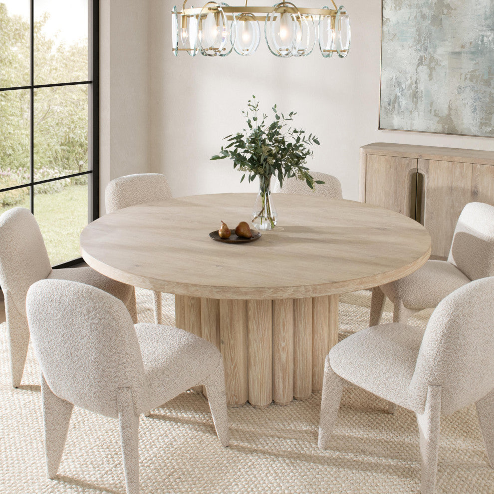 Tiber Oak Wood Round Dining Table, 70", Whitewash