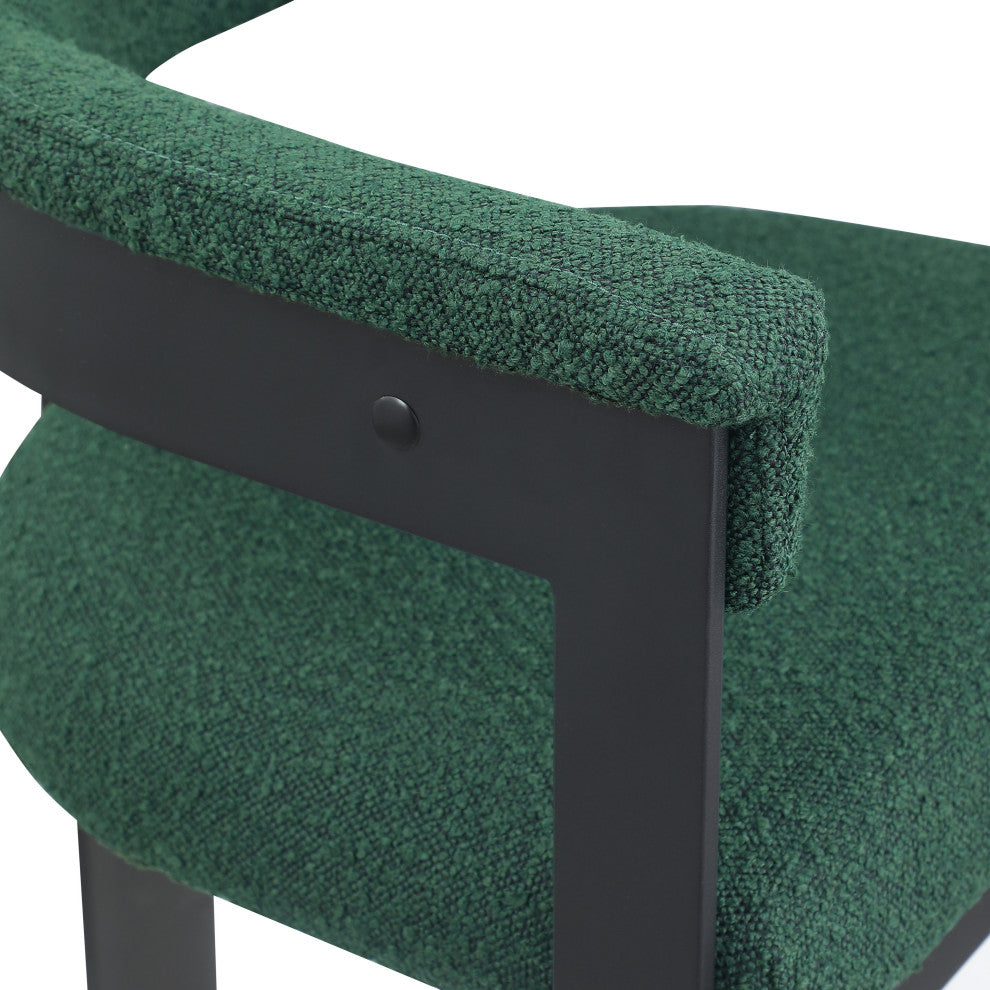 Romeo Upholstered Dining Chair, Set of 2, Green, Boucle Fabric, Matte Black