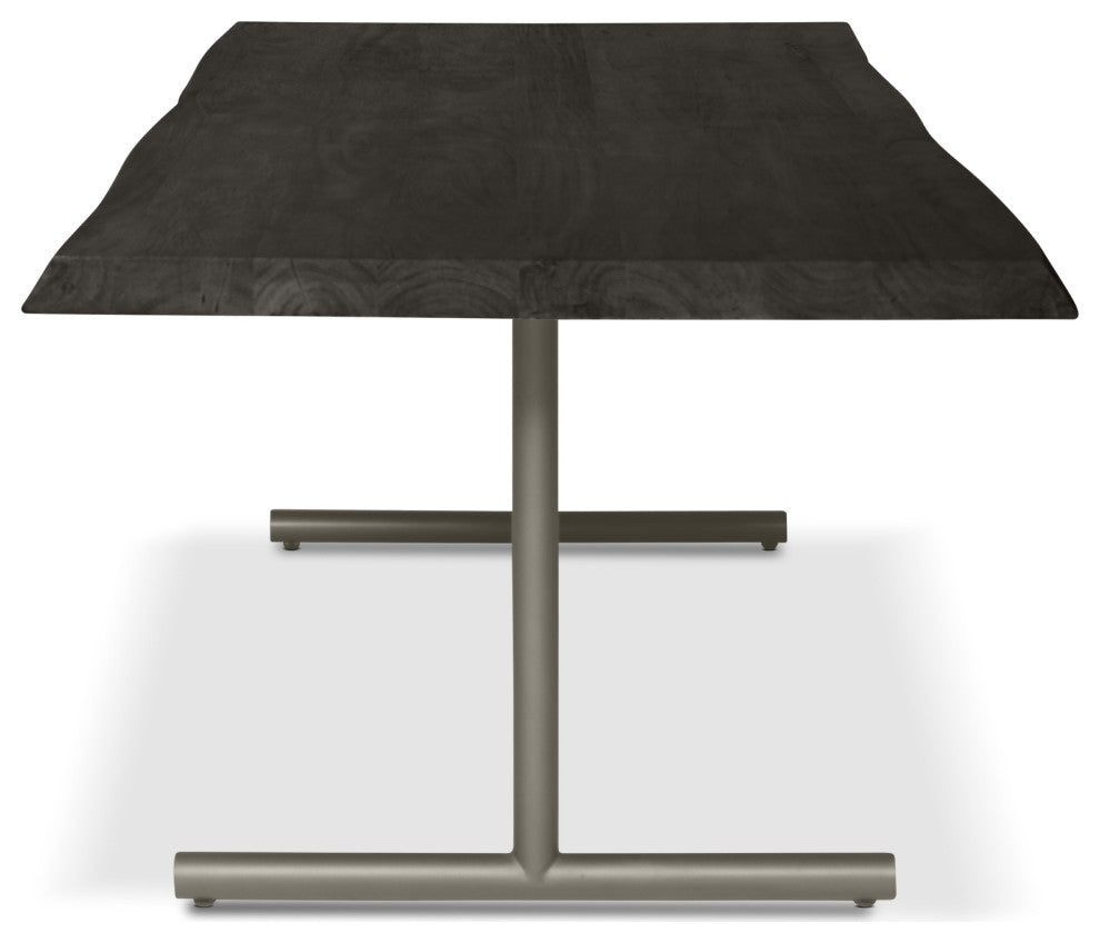 Brooks Dining Table, T Base, 40"x92", Ebonized Top, Pewter Base