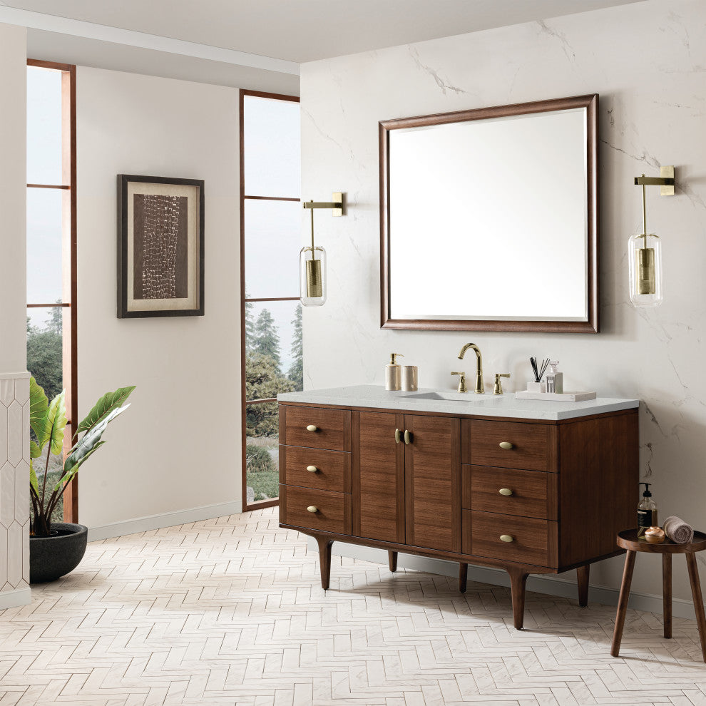 Amberly 60" Single Vanity, Mid-Century Walnut, Lime Delight