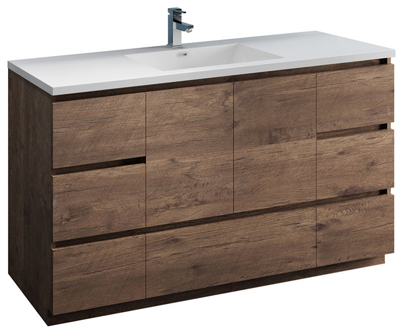Fresca Lazzaro 60" Rosewood Cabinet With Integrated Single Sink