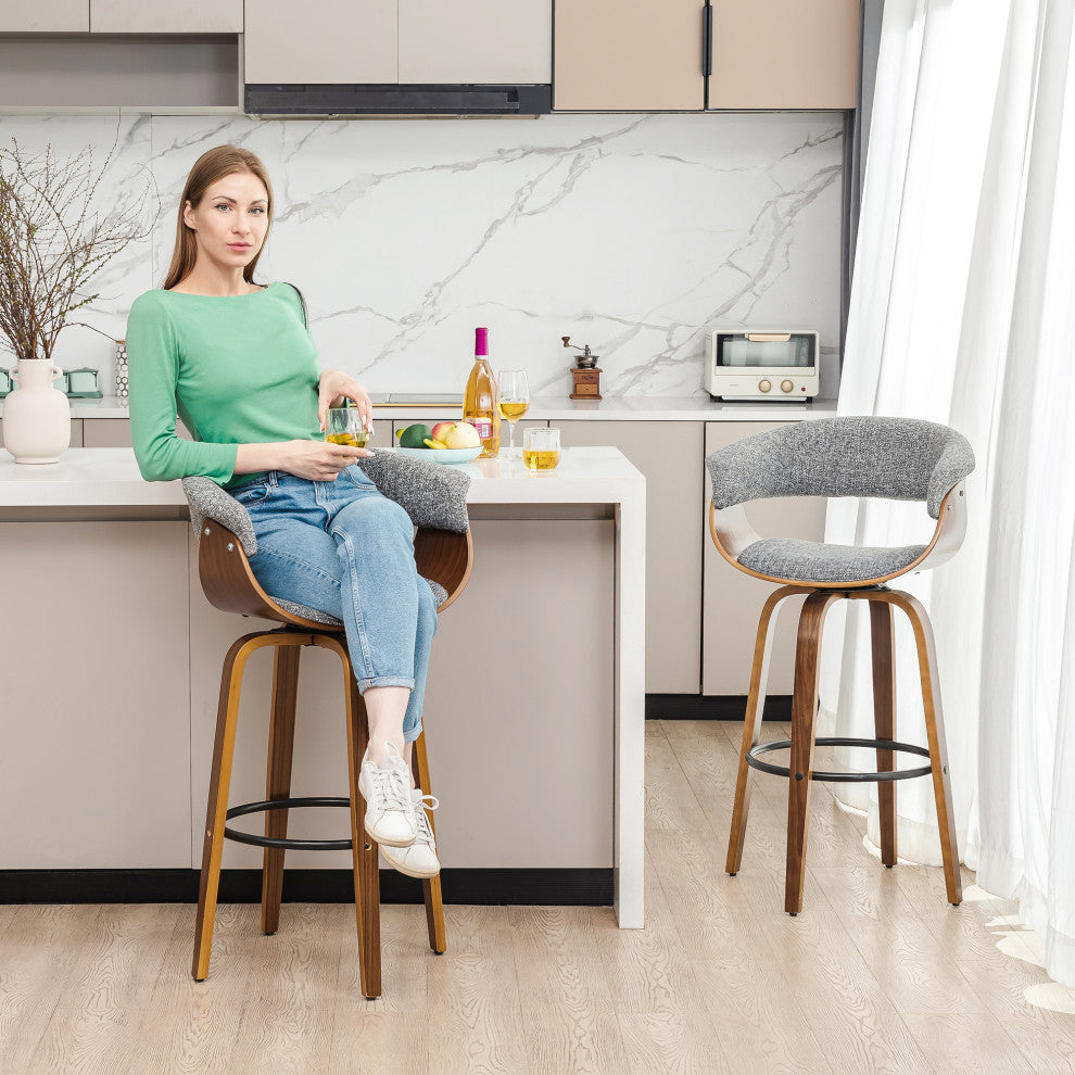 Set of 2 Mid-century Modern Walnut Swivel Bar Stool
