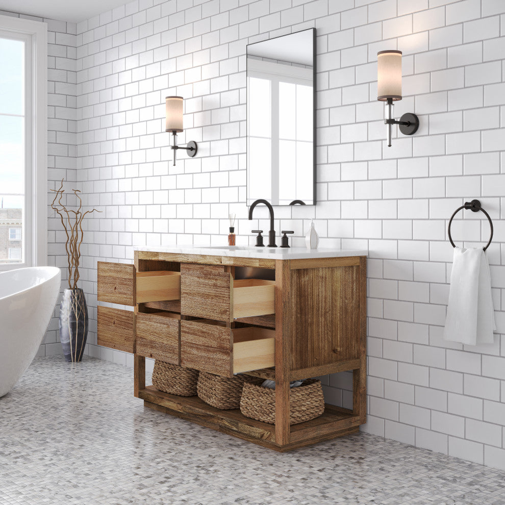 Oakman Marble Top Vanity in Mango Wood with Faucet, 48, Vanity With Orb Faucet