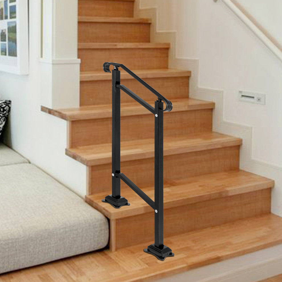 Wrought Iron Handrail Fit 1 or 2 Steps Outdoor Stair Railing