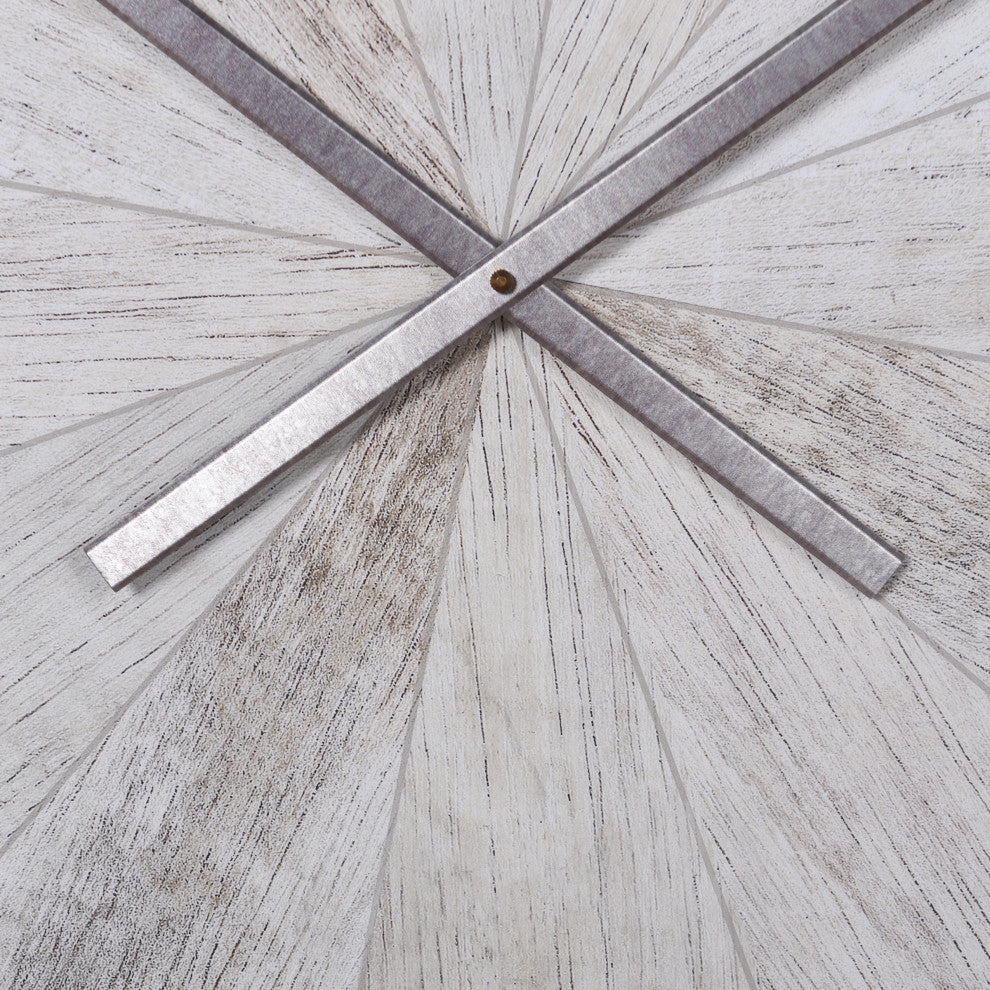 Spencer Metal and Wood Transitional Wall Clock With White Washed Oak Finish