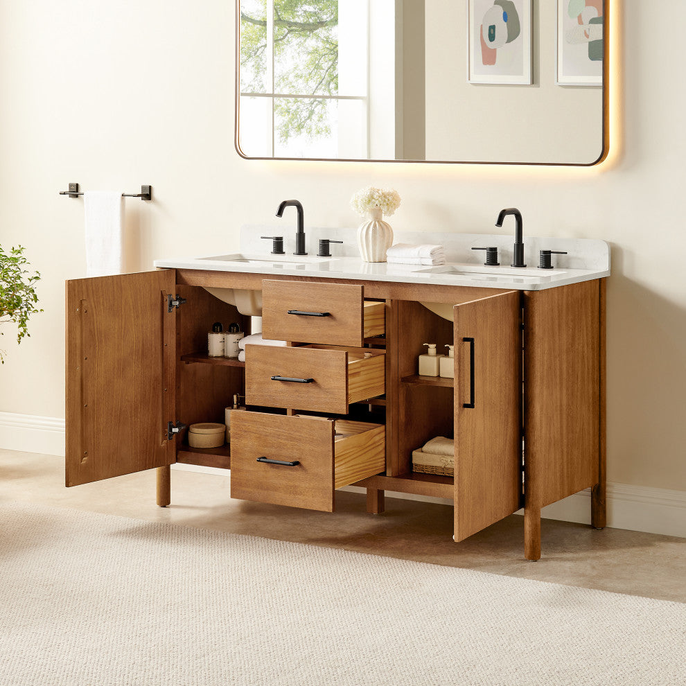 Velora Bathroom Vanity, Mango Brown, 60", No Mirror