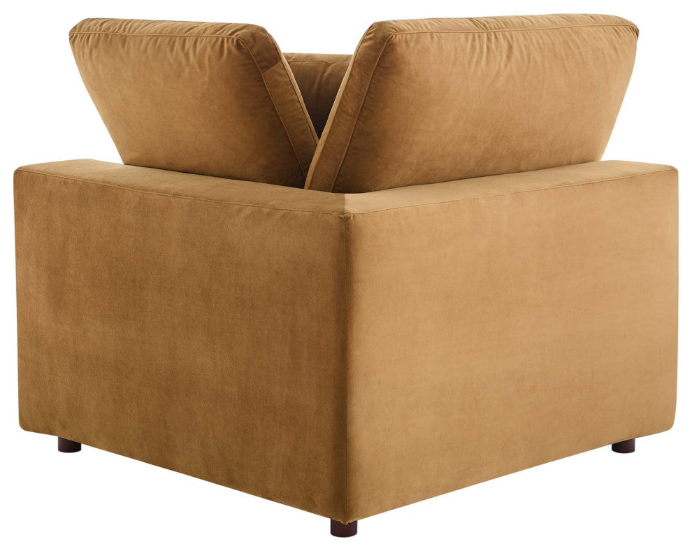 Commix Down Filled Overstuffed Performance Velvet Corner Chair Cognac
