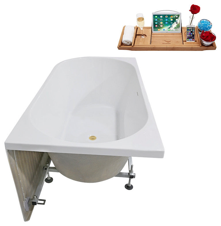59" Streamline Bathtub and Tray With Drain, Polished Brass