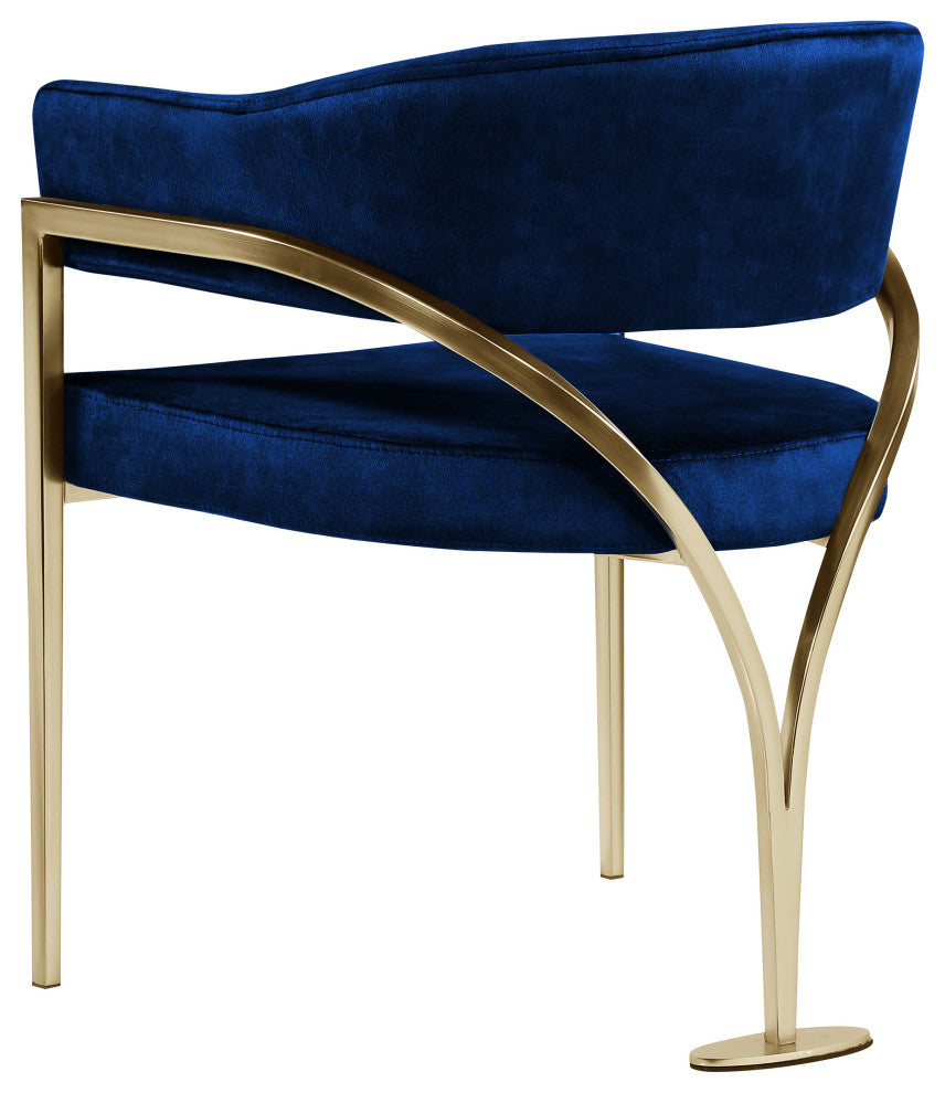 Madelyn Upholstered Dining Chair, Set of 2, Navy, Velvet, Gold Finish
