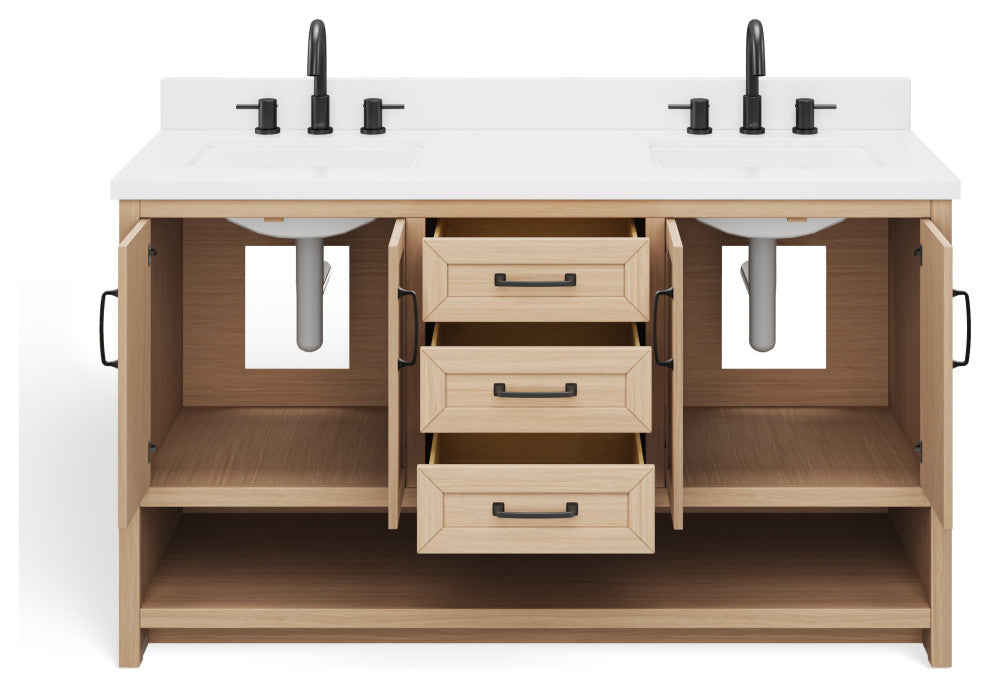 The Asher Bathroom Vanity, Gray, 60", Double Sink, Freestanding