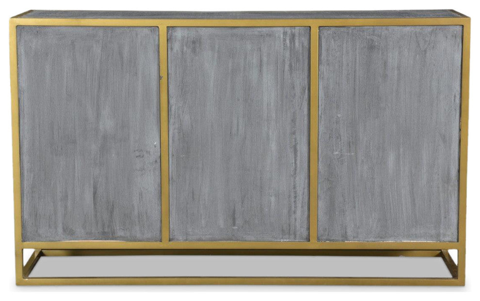 Raven Grey Mango Wood Dining Side board With Gold Iron