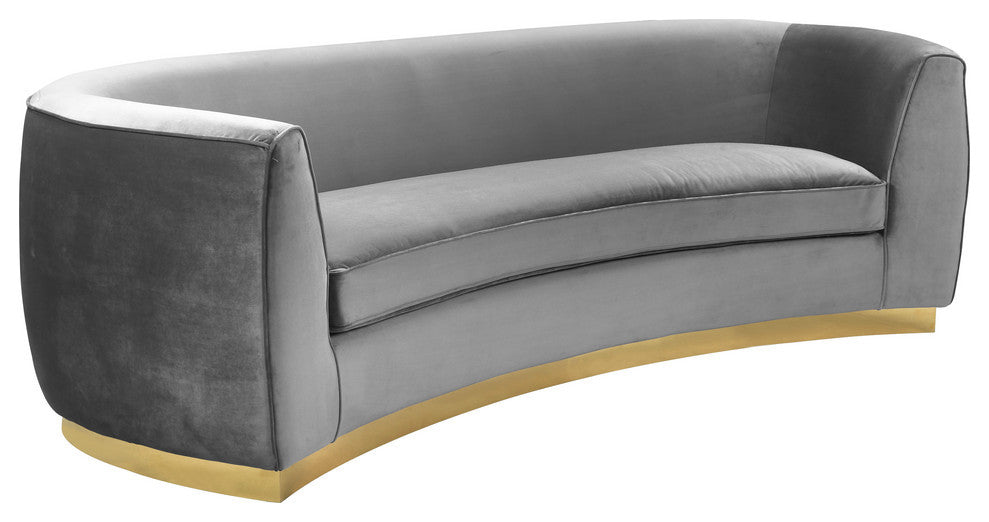 Julian Velvet Upholstered Sofa, Gray, Gold Base