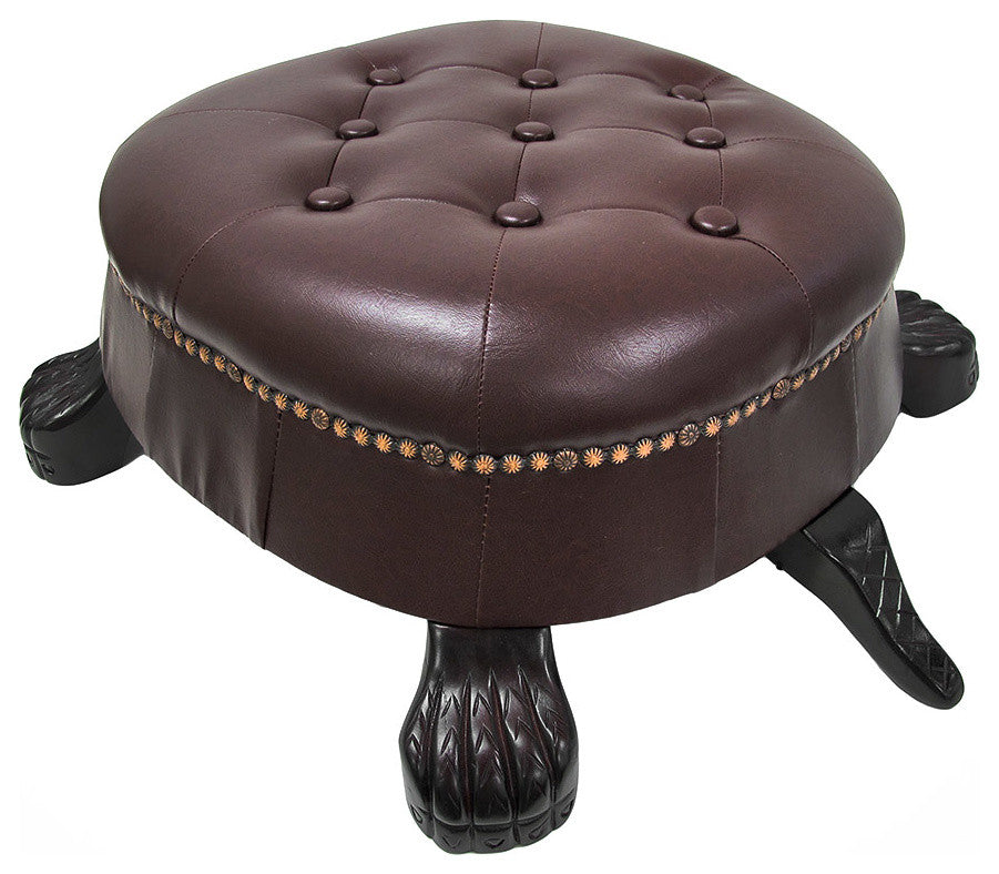 Elegant Walnut Finish Turtle Ottoman Foot Stool