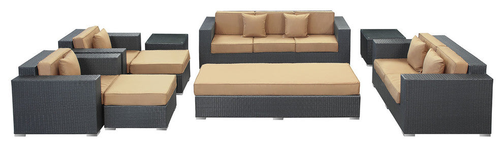 Modway Eclipse 9-Piece outdoor Patio Sofa Set, Espresso/Mocha