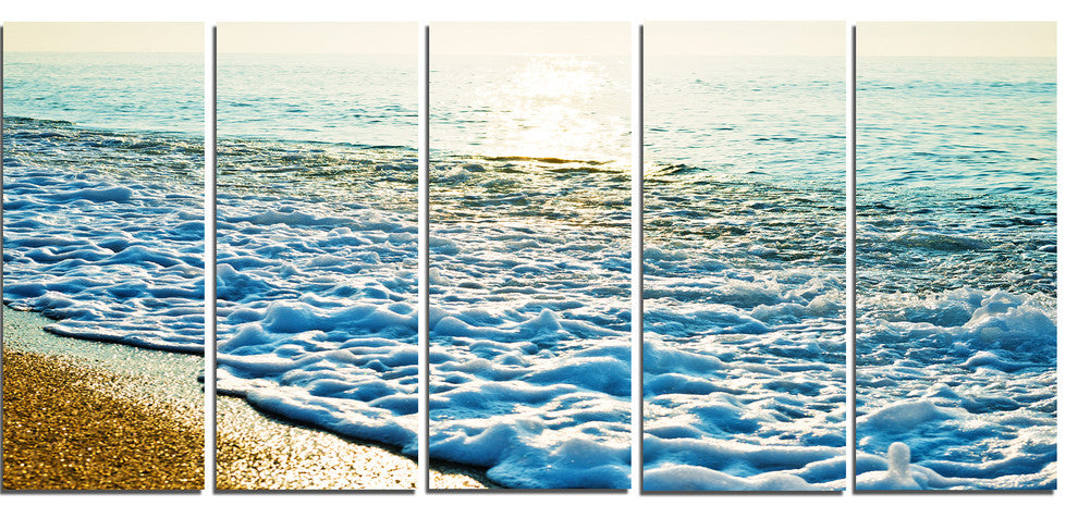 "Bright Blue Tranquil Seashore" Beach Canvas Wall Art, 5 Panels, 60"x28"