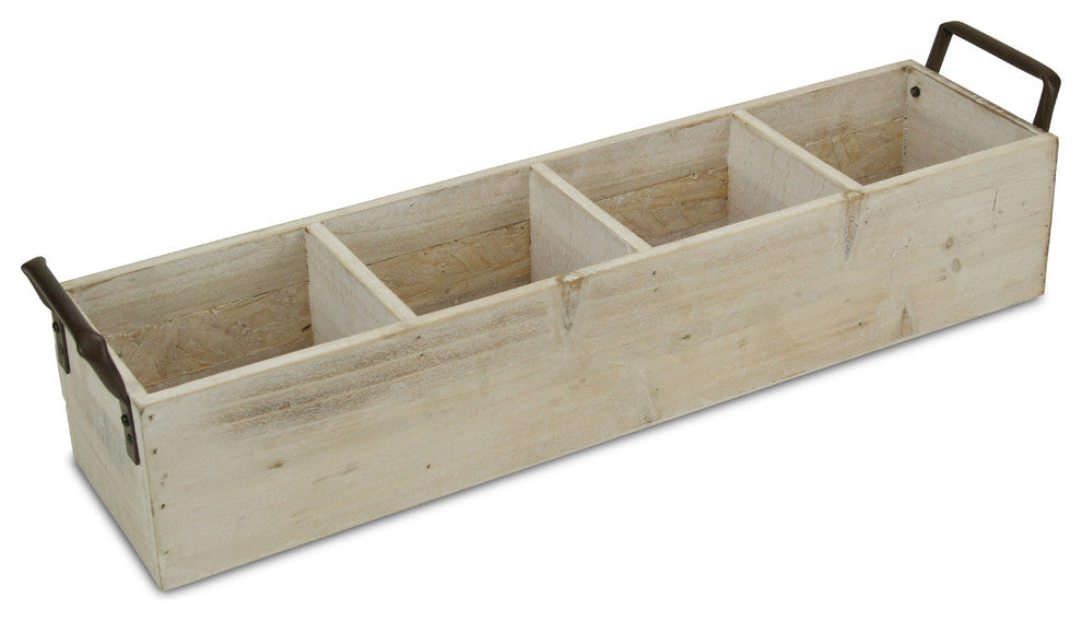 Rectangular Wood Storage, 4-Compartment, Light Brown
