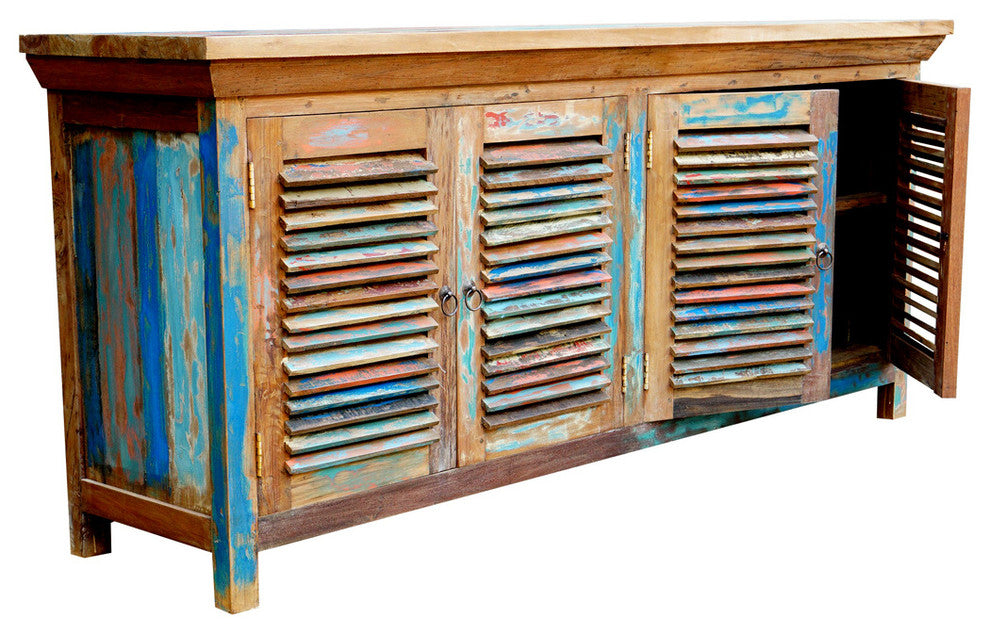 Chest / Media Center with 4 Doors made from Recycled Teak Wood Boats