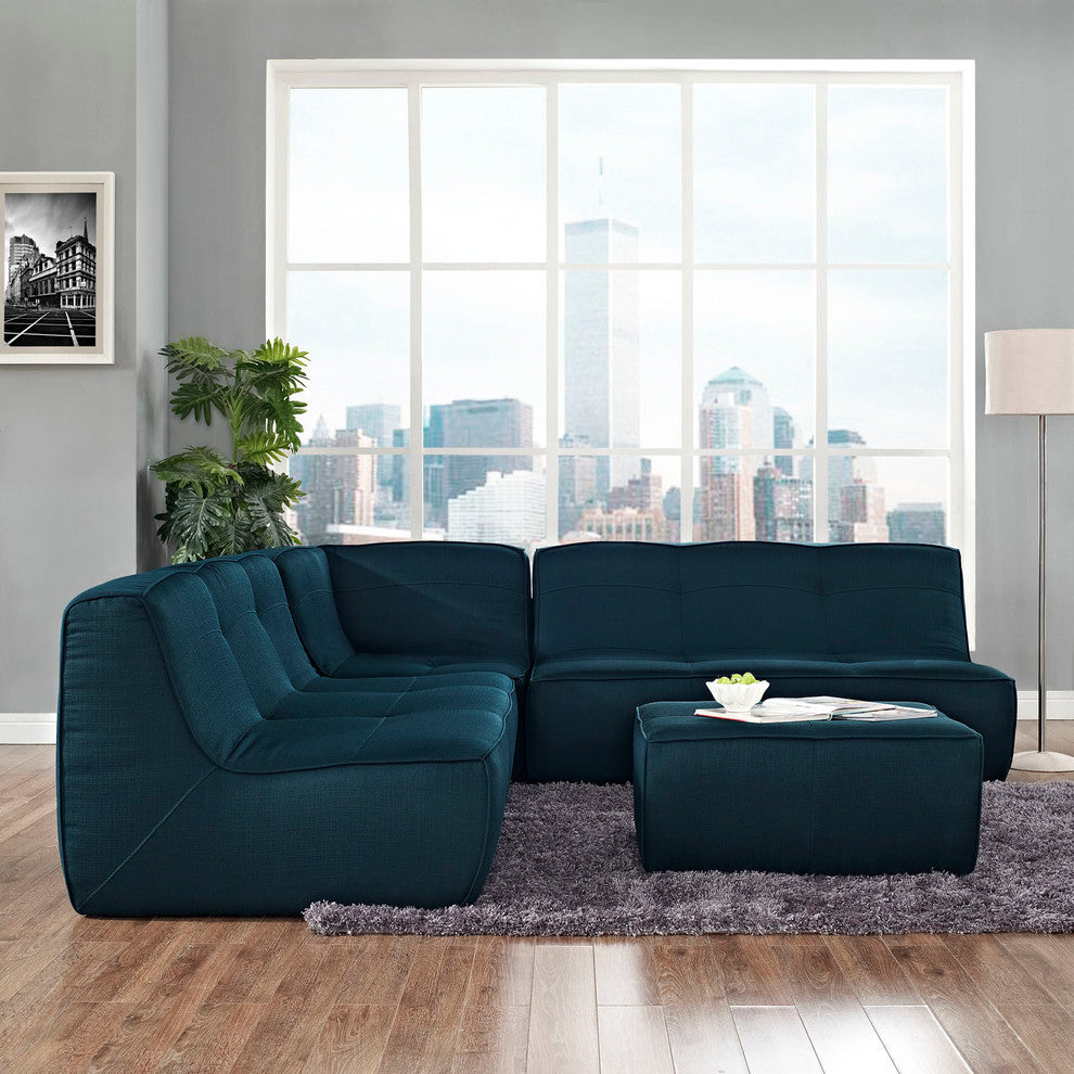 Modern Contemporary Living Room 4-Piece SetUpholstered Sectional Sofa Set Azure