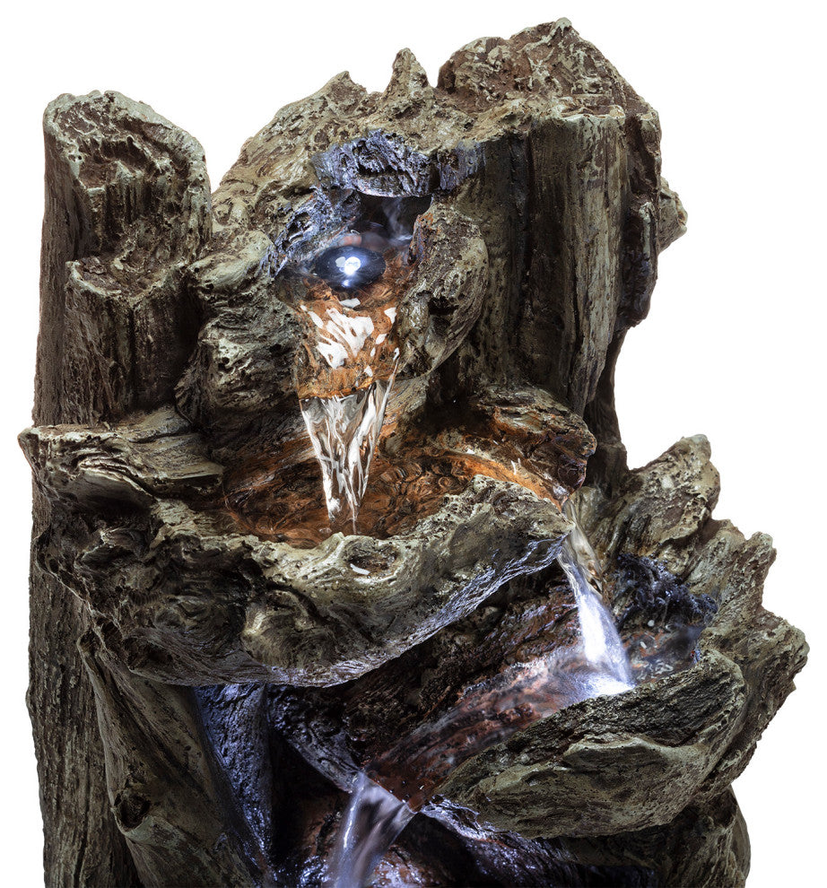 14" Tall Indoor Tiered Log Tabletop Fountain with LED Lights