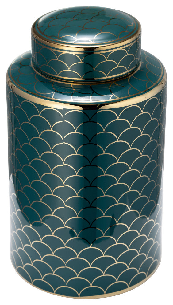 Ceramic 12" Crackle Jar, Lid, Gold