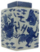 Blue and White Square Chinese Porcelain Ginger Jar Foo Dog Motif 11"