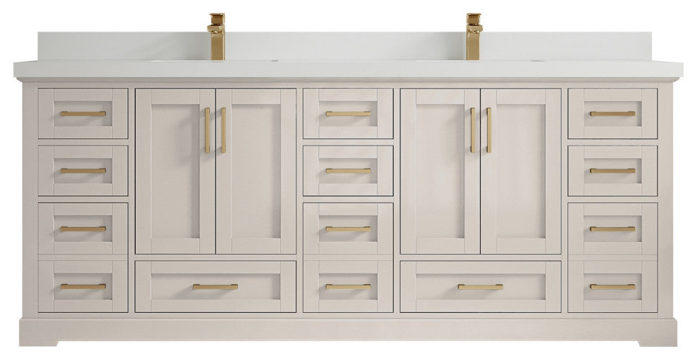 Boston 84" Double Sink Bath Vanity in Fine Grain 2" White Quartz