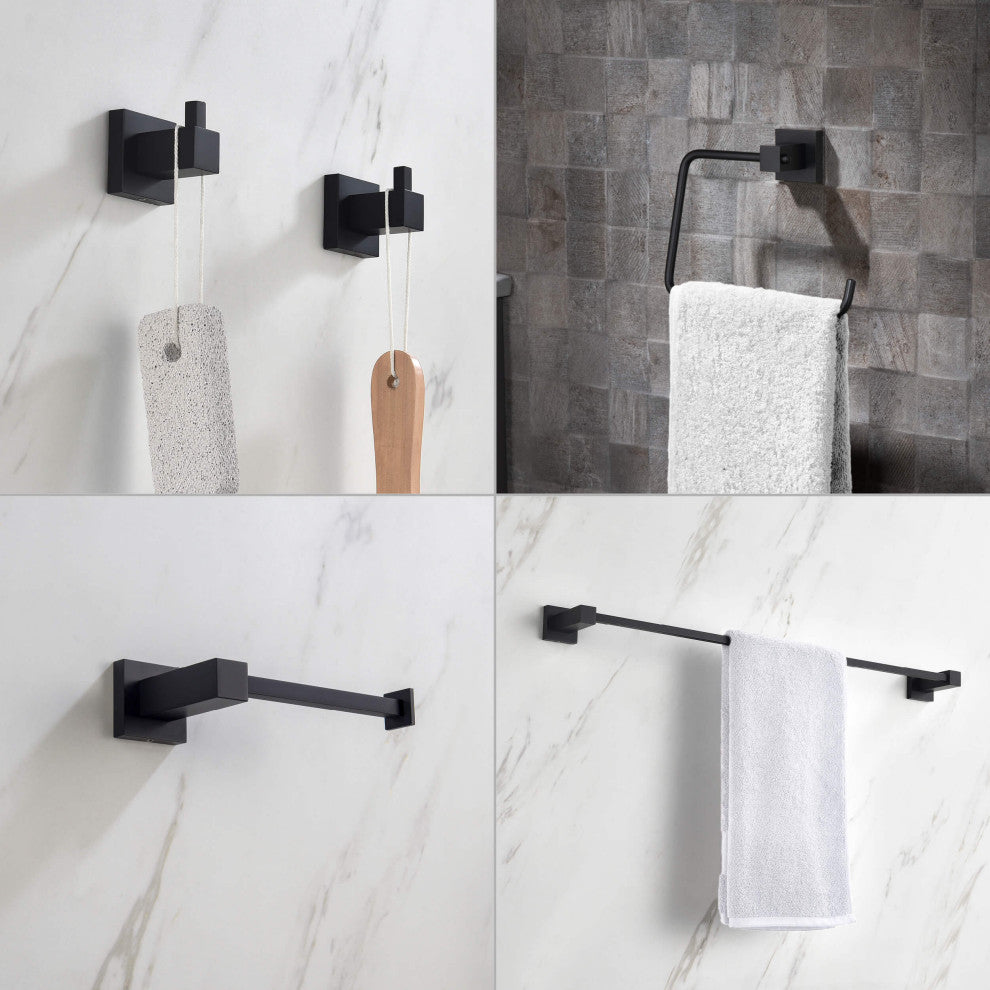 Cube 5-Piece Bathroom Hardware Set, Matte Black