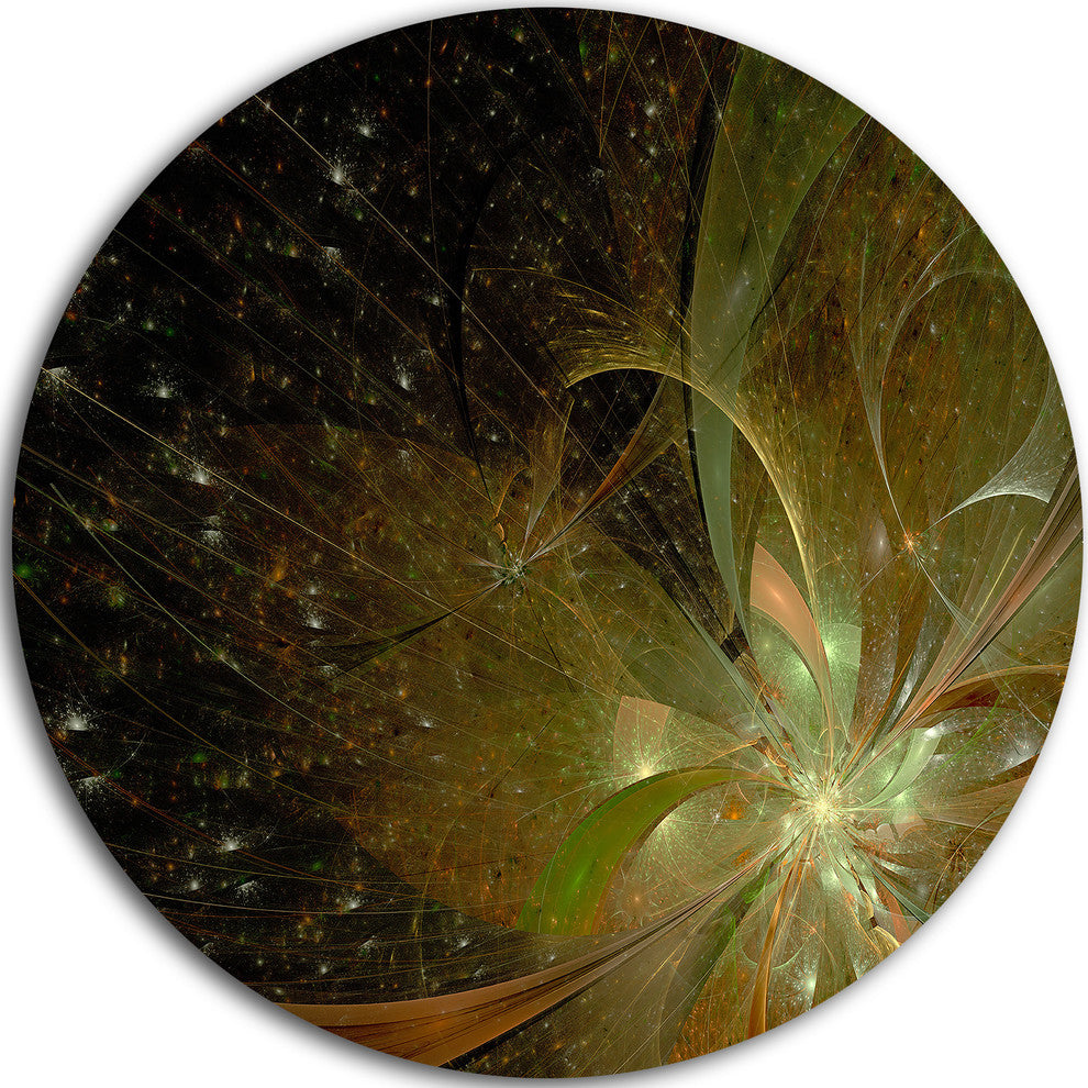 Light Golden Symmetrical Fractal Flower, Floral Round Artwork, 36"