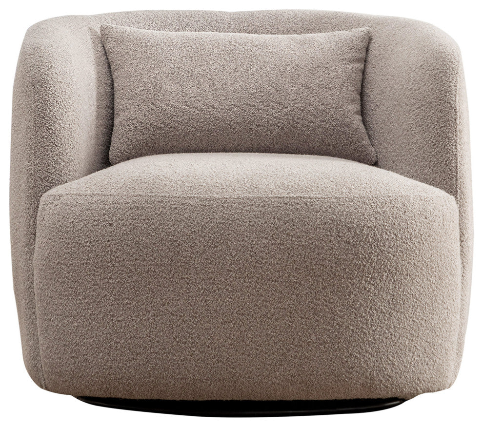 34" Wide Boucle Upholstered Swivel Armchair, Taupe