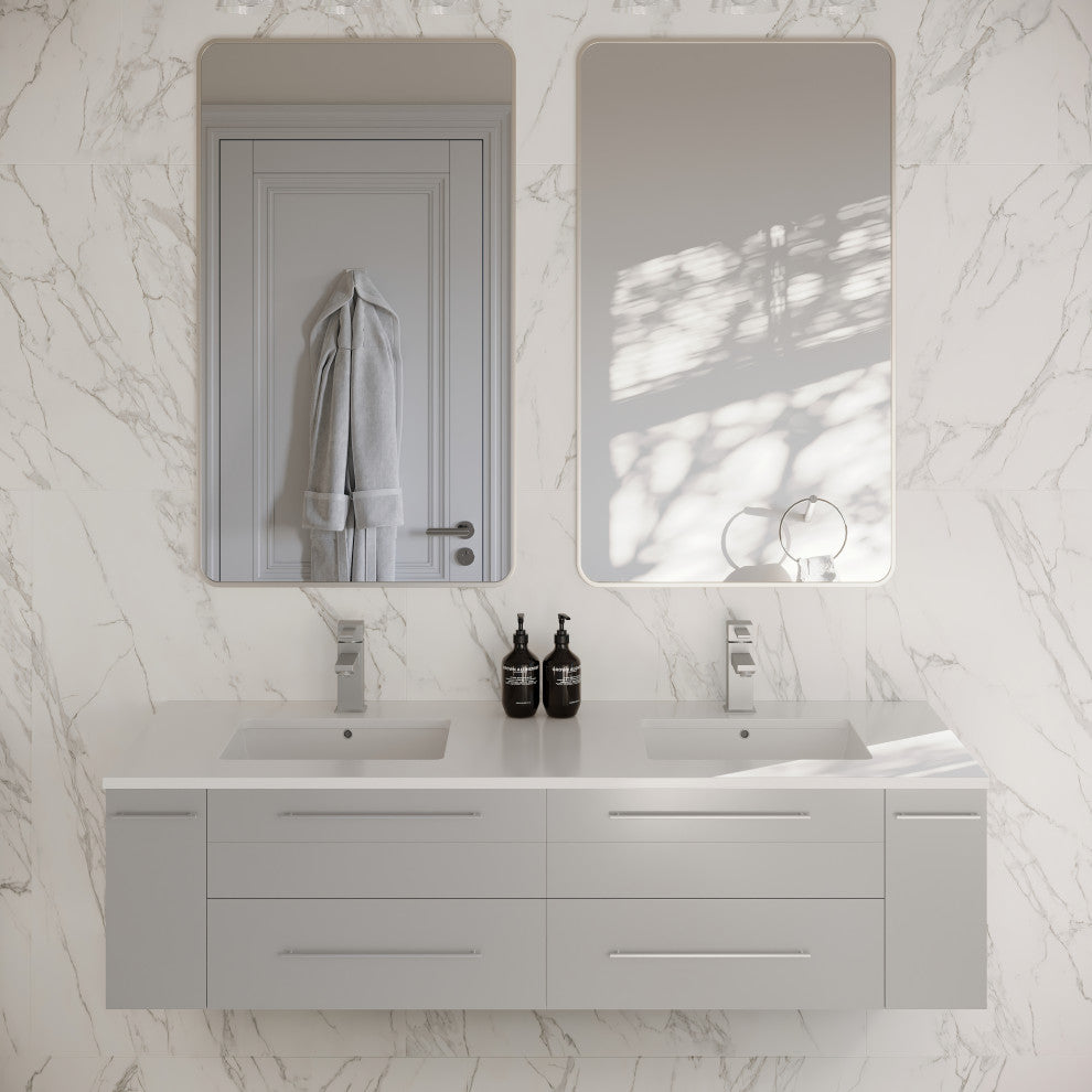 Lucera Wall Mount Double Undermount Sink Bathroom Cabinet, Gray, 60"