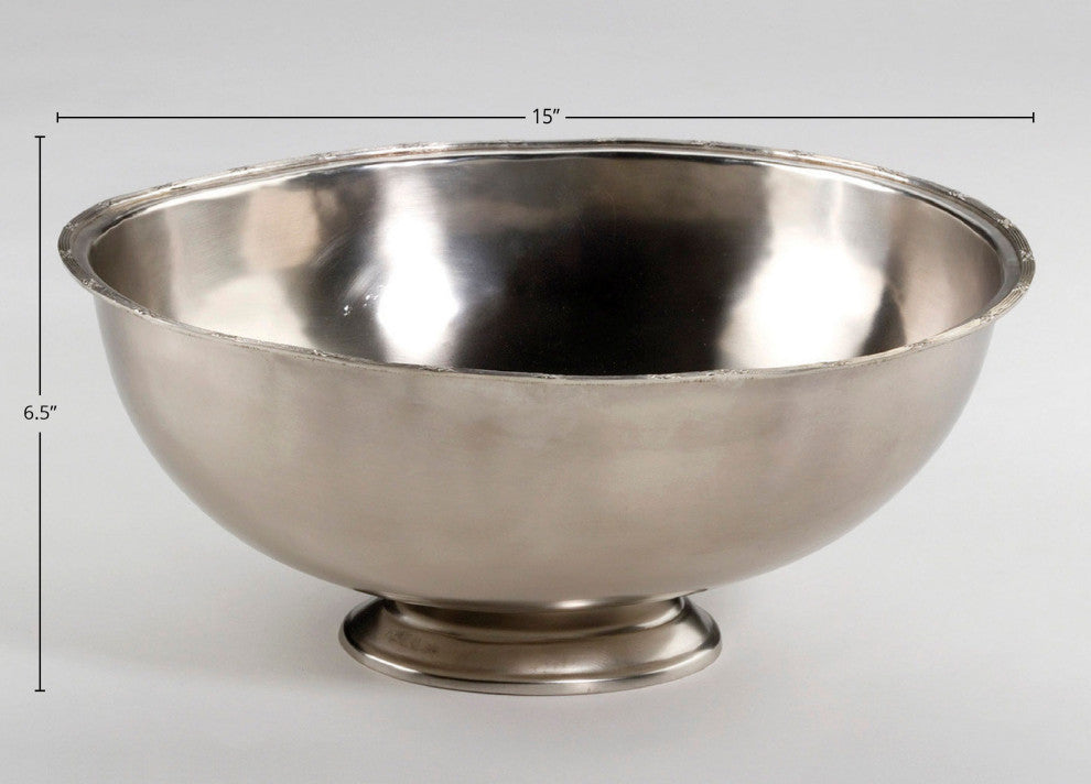 Metal Oval Centerpiece Bowl, Antique Silver