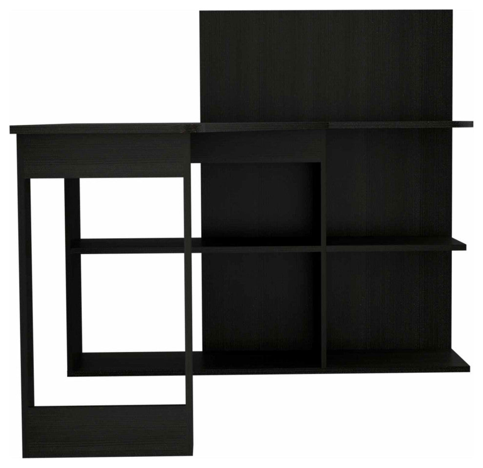 Fresno Computer Desk, With 4 Shelves, Black Wengue