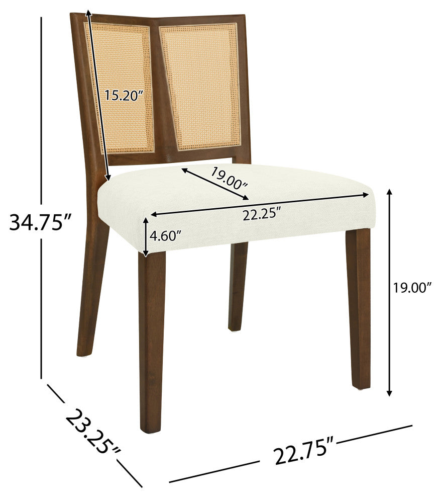 GDF Studio Rattan Dining Chairs, Rubberwood Frame, Set of 2, Walnut/Beige