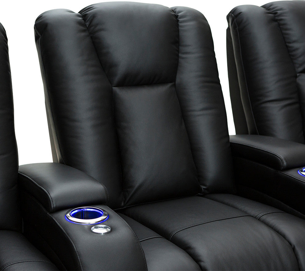 Seatcraft Serenity Leather Home Theater Seating Power Recline, Black, Row of 4 W