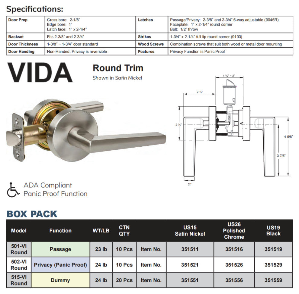 Delaney Hardware Vida Series Dummy Lever, Polished Chrome