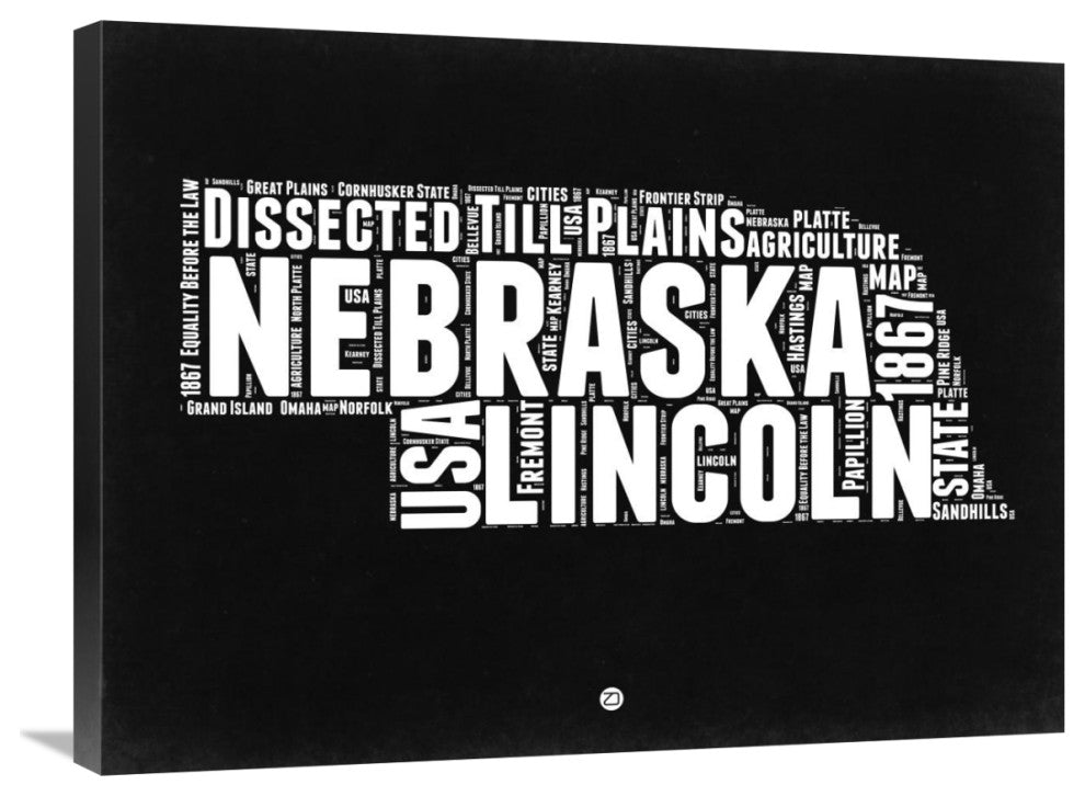 "Nebraska Black and White Map" Fine Art Print
