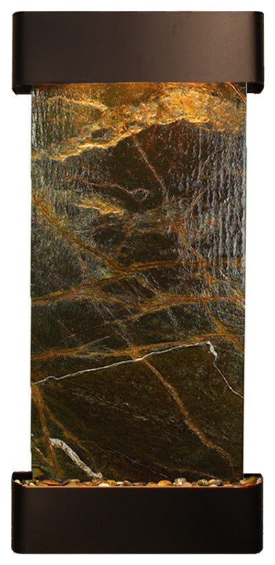 Cascade Springs Water Fountain, Green Marble, Blackened Copper, Round