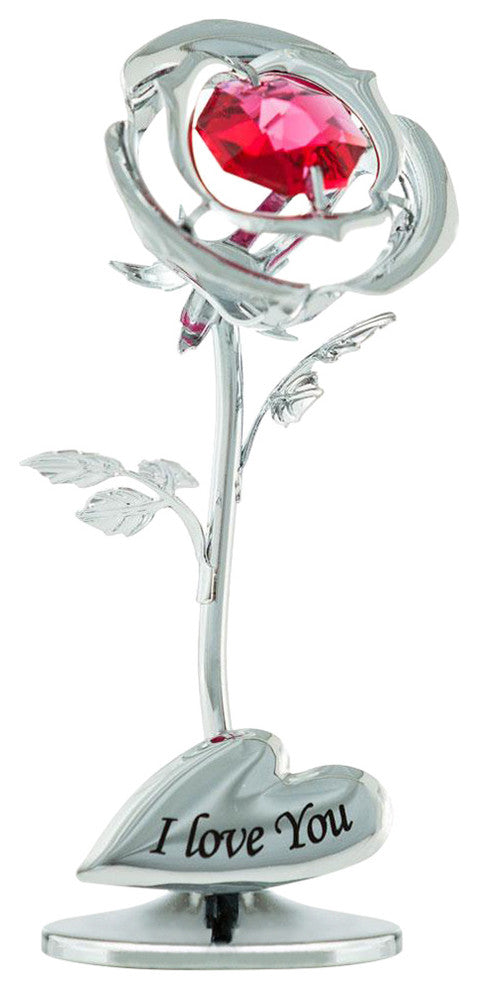 Single Chrome Plated Silver Rose Flower Tabletop Ornament