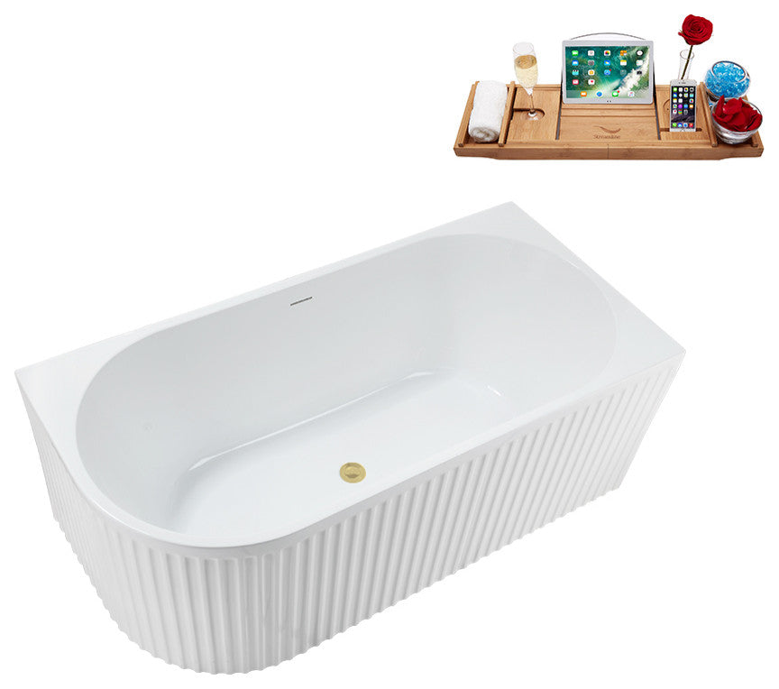 59" Streamline Bathtub and Tray With Drain, Polished Brass