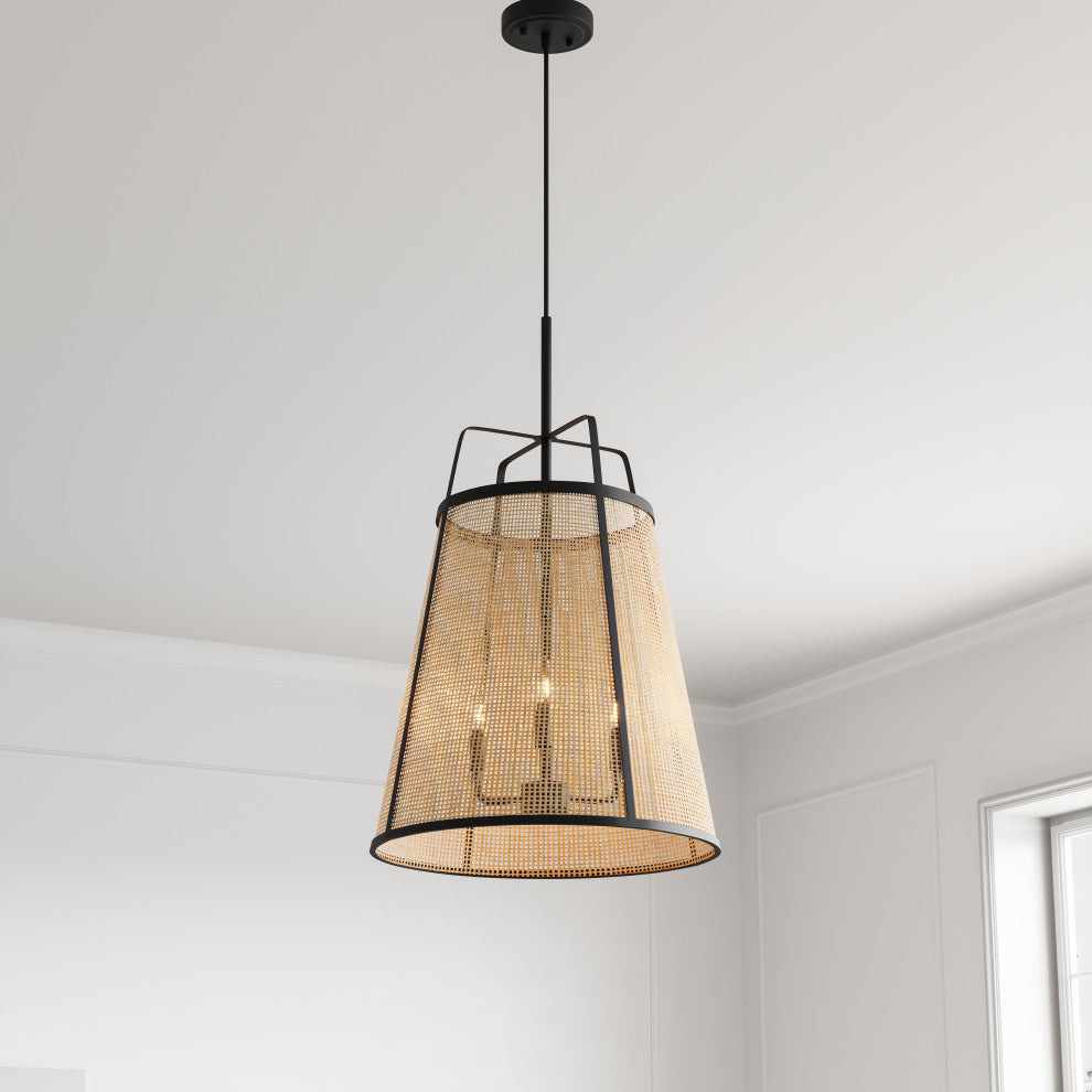 Farmhouse 3-Light Hand Woven Bamboo Kitchen Island Pendant Light Fixture