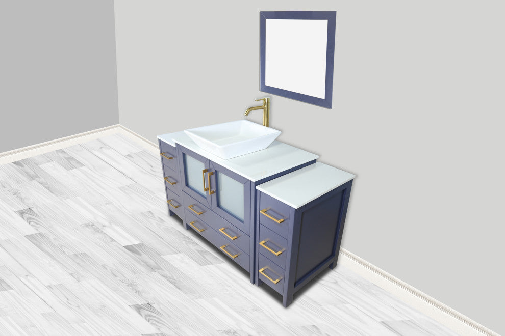 Vanity Art Vanity Set With Vessel Sink, Blue, 60", Standard Mirror