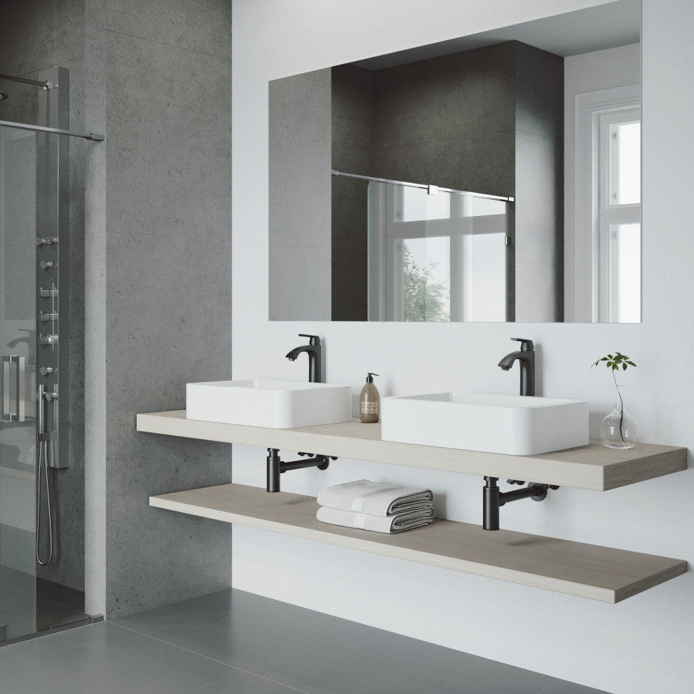 VIGO Linus 12" H Single Handle Single Hole Bathroom Vessel Faucet, Matte Black