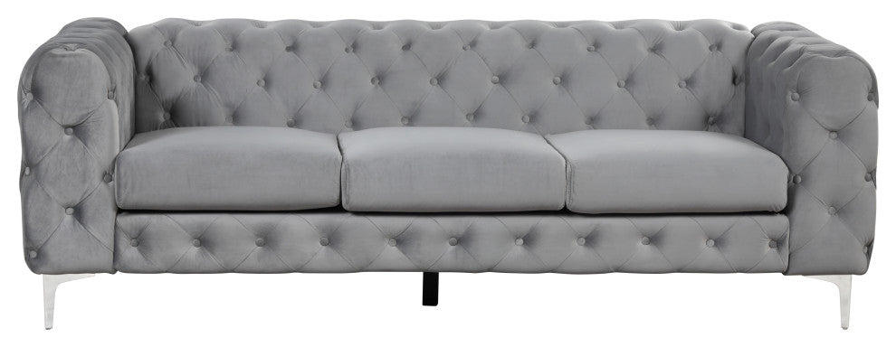 Julissa 4 Piece Velvet Living Room Set UFE, Gray