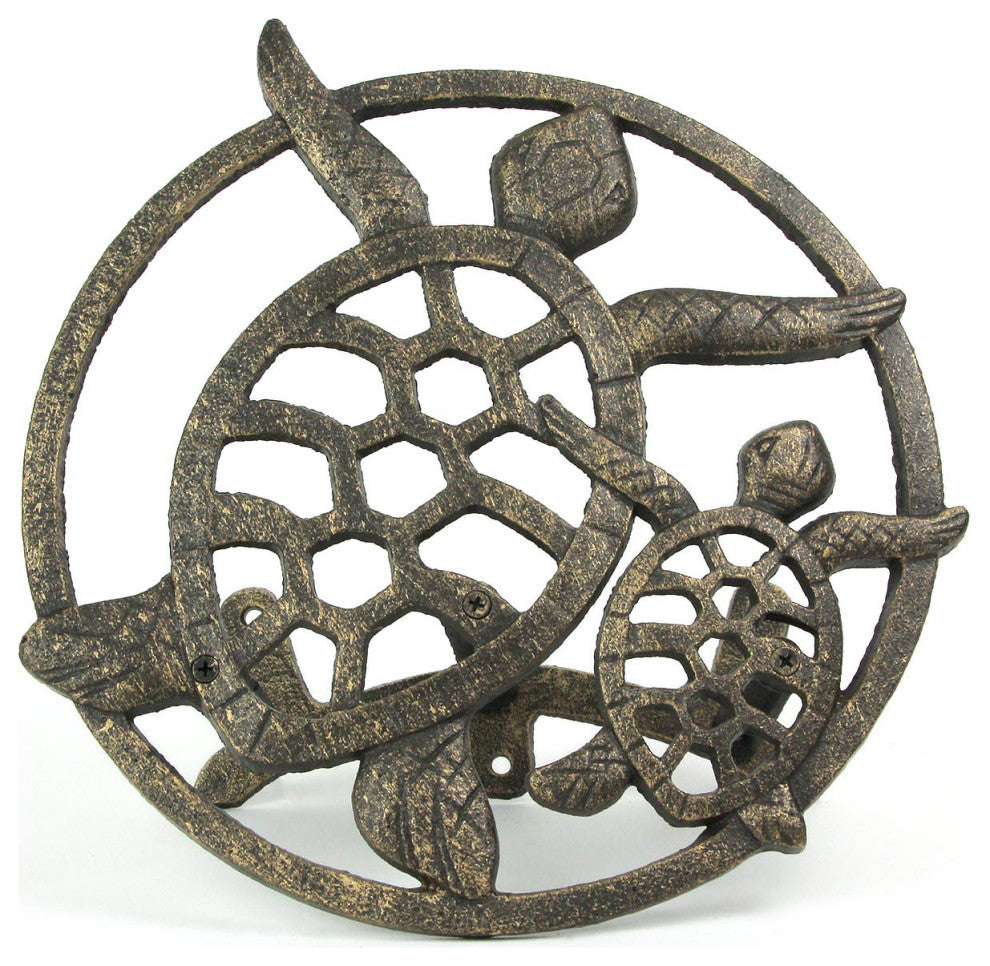 Cast Iron Sea Turtle Decorative Wall Mounted Garden Hose Holder Bronze Finish