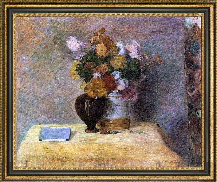 Paul Gauguin Flowers and Japanese Book Framed Premium Canvas Print, 16"x20"