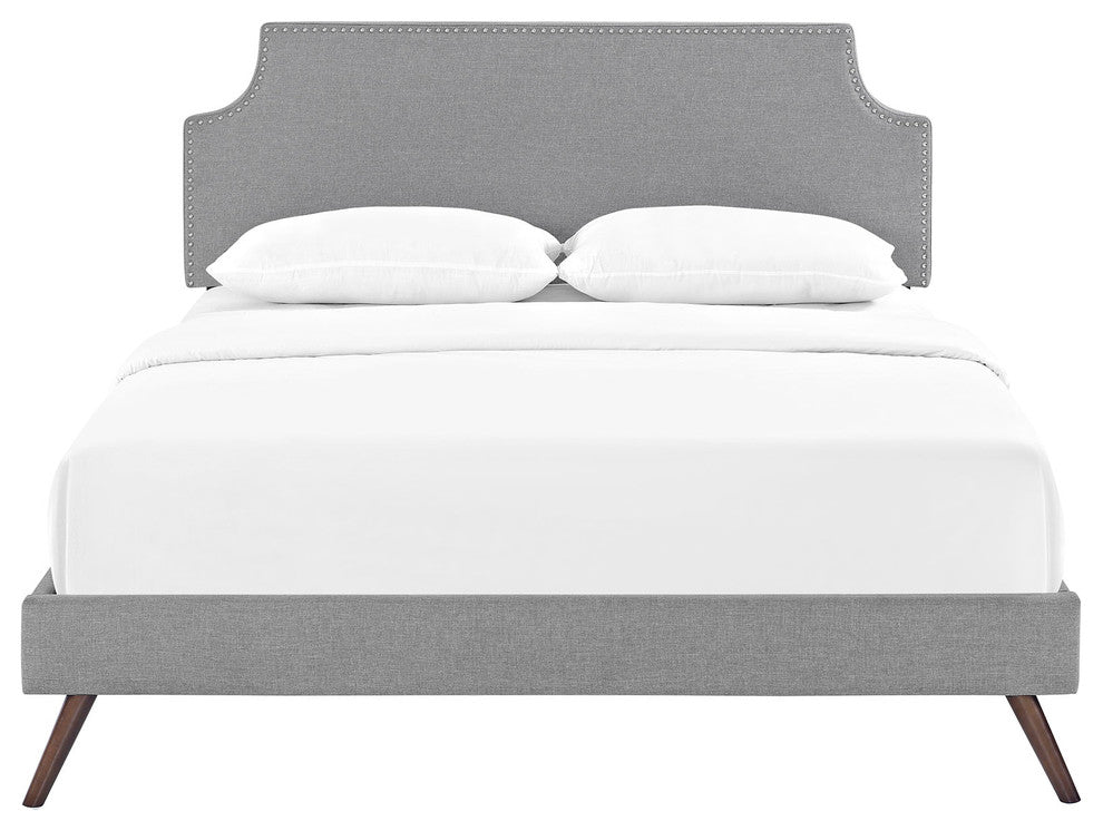 Modway Laura Full Fabric Platform Bed With Round Splayed Legs, Light Gray