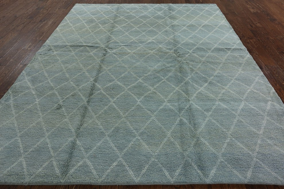 Moroccan Collection Hand Knotted Oriental 8'x10' Blue Geometric Wool Rug
