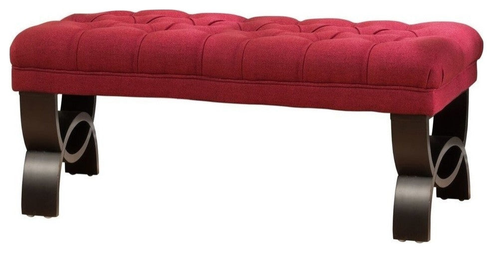 GDF Studio Reddington Tufted Fabric Ottoman Bench, Deep Red